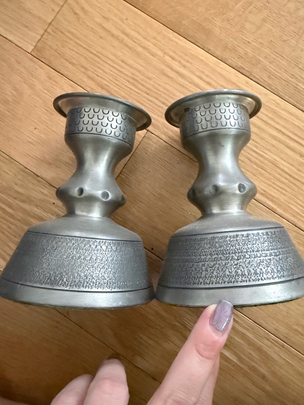 Vintage Norwegian Pewter Candle Stick Holders - Pair